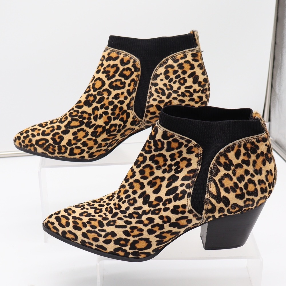 Bella-Vita Ankle Boots Womens 12 Leopard Print Faux Fur Pointed Toe Brown EXCL